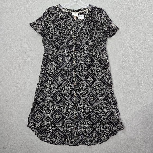 Knox Rose Women Dress Medium Black Bandana Geometric Shirt Button Down - Picture 1 of 11